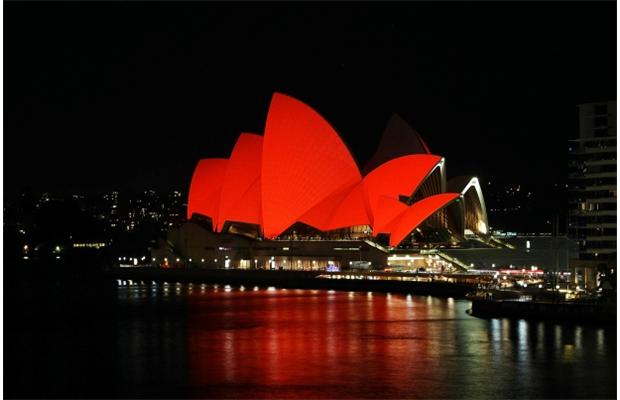 Sydney Opera House in Red