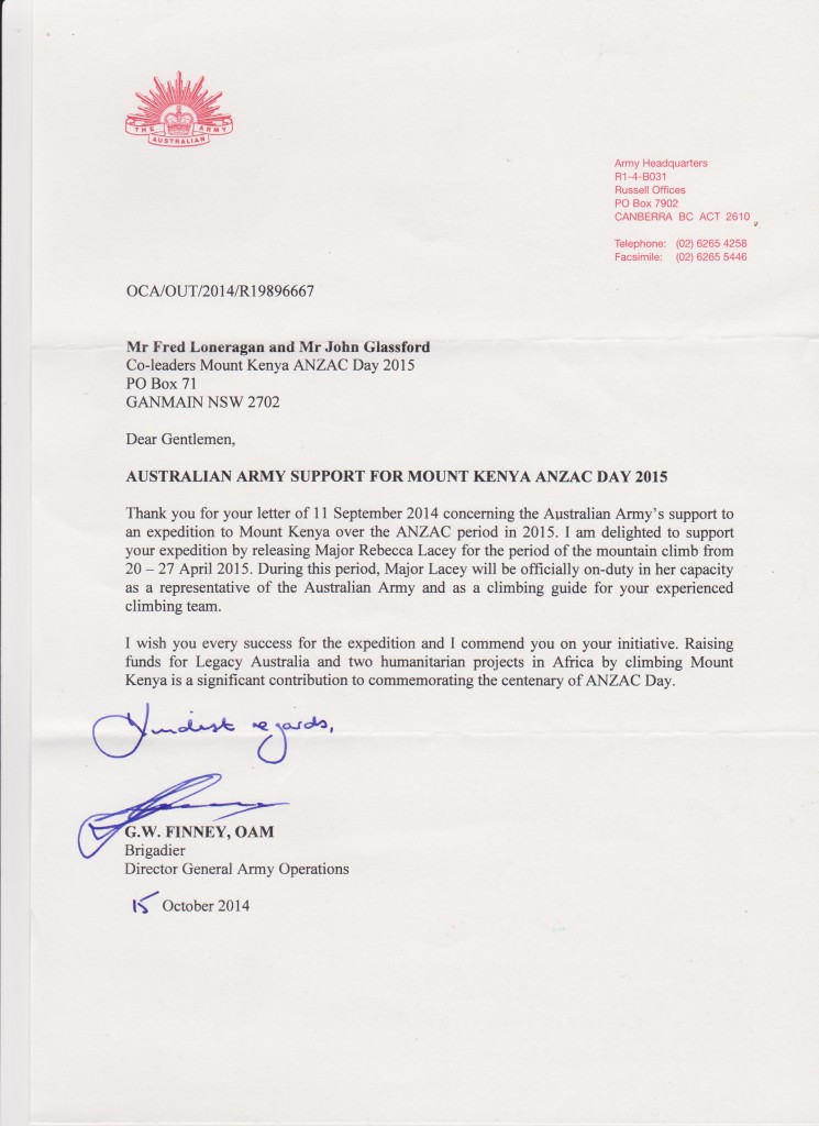 Brig G. Finney Letter 20 October 2014